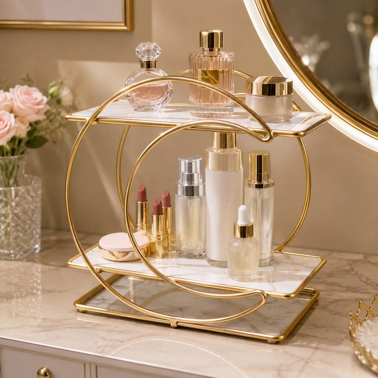 Elegant Multi-Purpose Storage Shelf for Makeup, Cosmetics & Accessories
