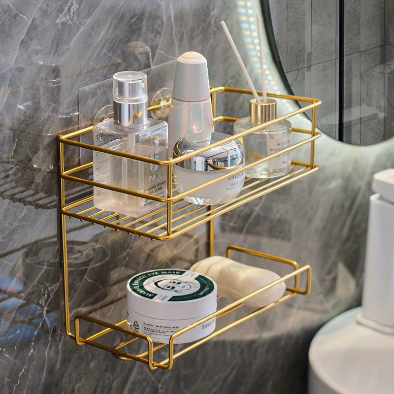 Luxury Gold Wall Mounted 2-Tier Bathroom & Cosmetic Organizer Rack