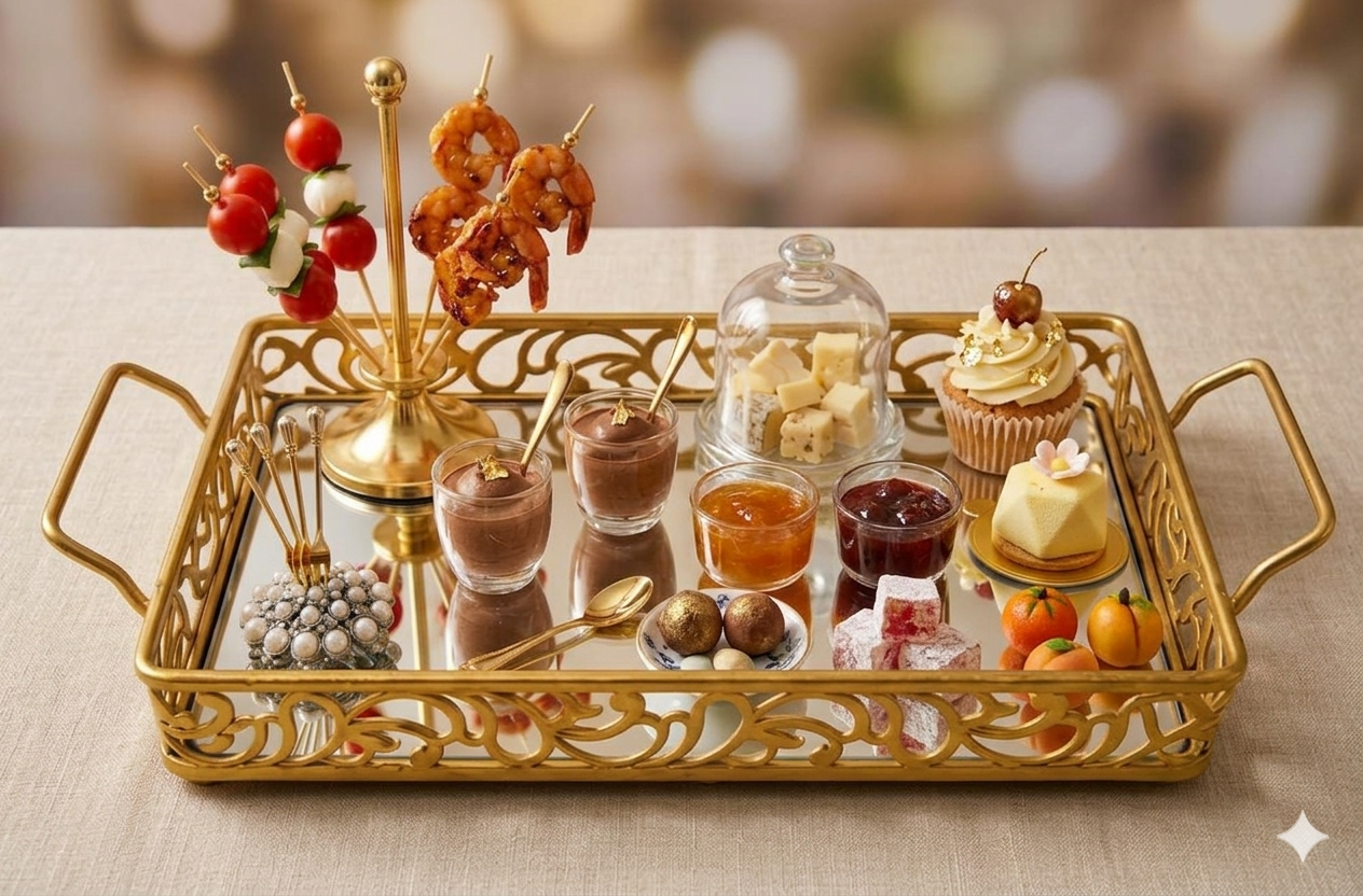 Luxury Golden Rectangular Mirror Tray with Handles