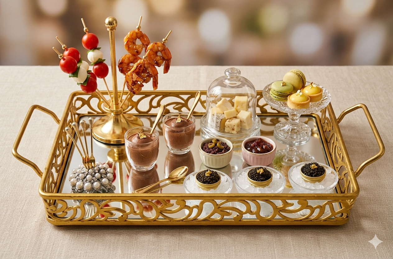 Luxury Golden Rectangular Mirror Tray with Handles