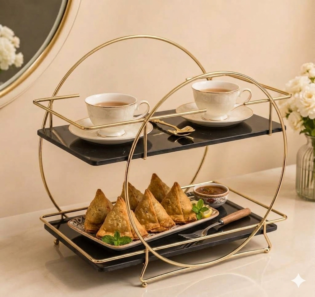 Luxury 2-Tier Gold  Makeup & Skincare Organizer Rack for Bathroom Countertop