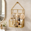 Luxury Golden Wall-Mounted Bathroom Organizer with Hooks