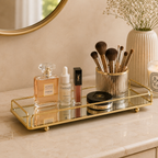 Cosmetics Organizer Tray with Mirror – Elegant Vanity Storage & Decorative Serving Tray for Food Display
