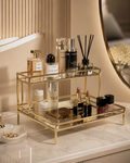 Gold Mirror Cosmetic Organizer Tray – Vanity Makeup & Perfume Stand