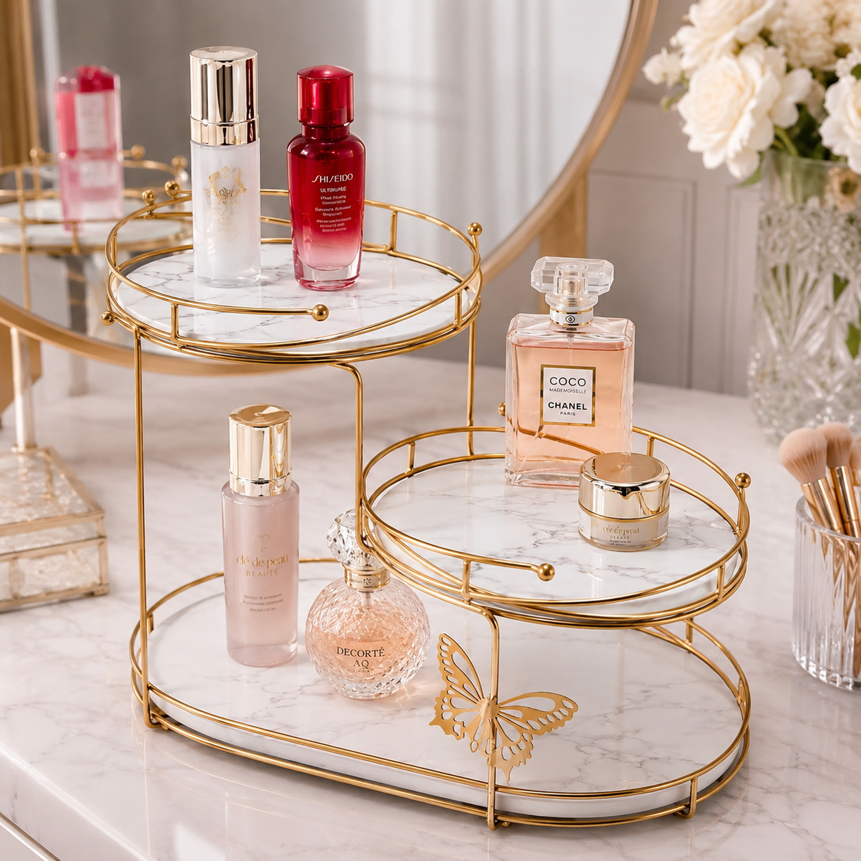 Luxury 3-Tier Golden Cosmetic & Makeup Organizer with Butterfly Design