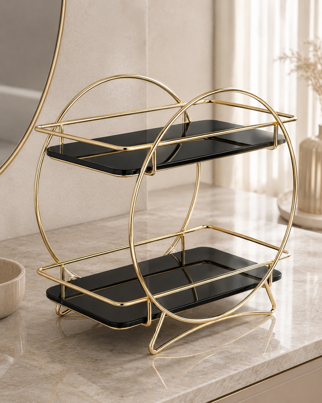 Luxury 2-Tier Gold  Makeup & Skincare Organizer Rack for Bathroom Countertop