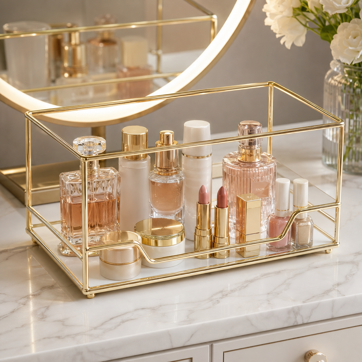 Elegant Gold Vanity Storage Basket