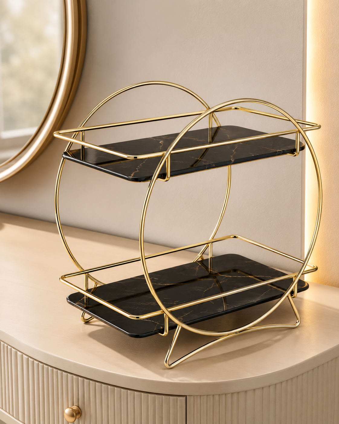 Luxury 2-Tier Gold  Makeup & Skincare Organizer Rack for Bathroom Countertop