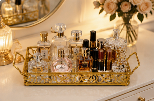 Luxury Golden Rectangular Mirror Tray with Handles