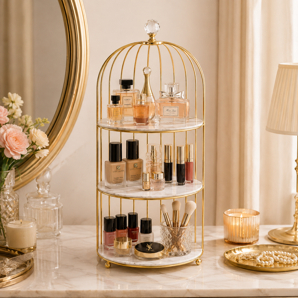 Luxury 3-Tier Golden Cage Cosmetic & Perfume Organizer