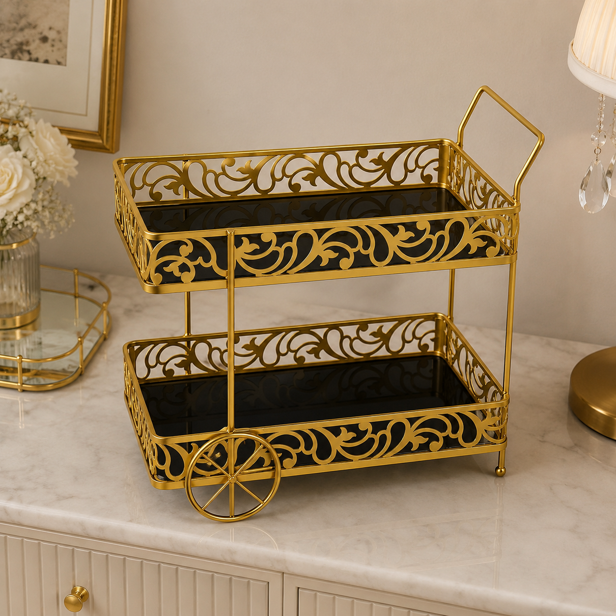 Luxury Gold 2-Tier Cosmetic Organizer Tray