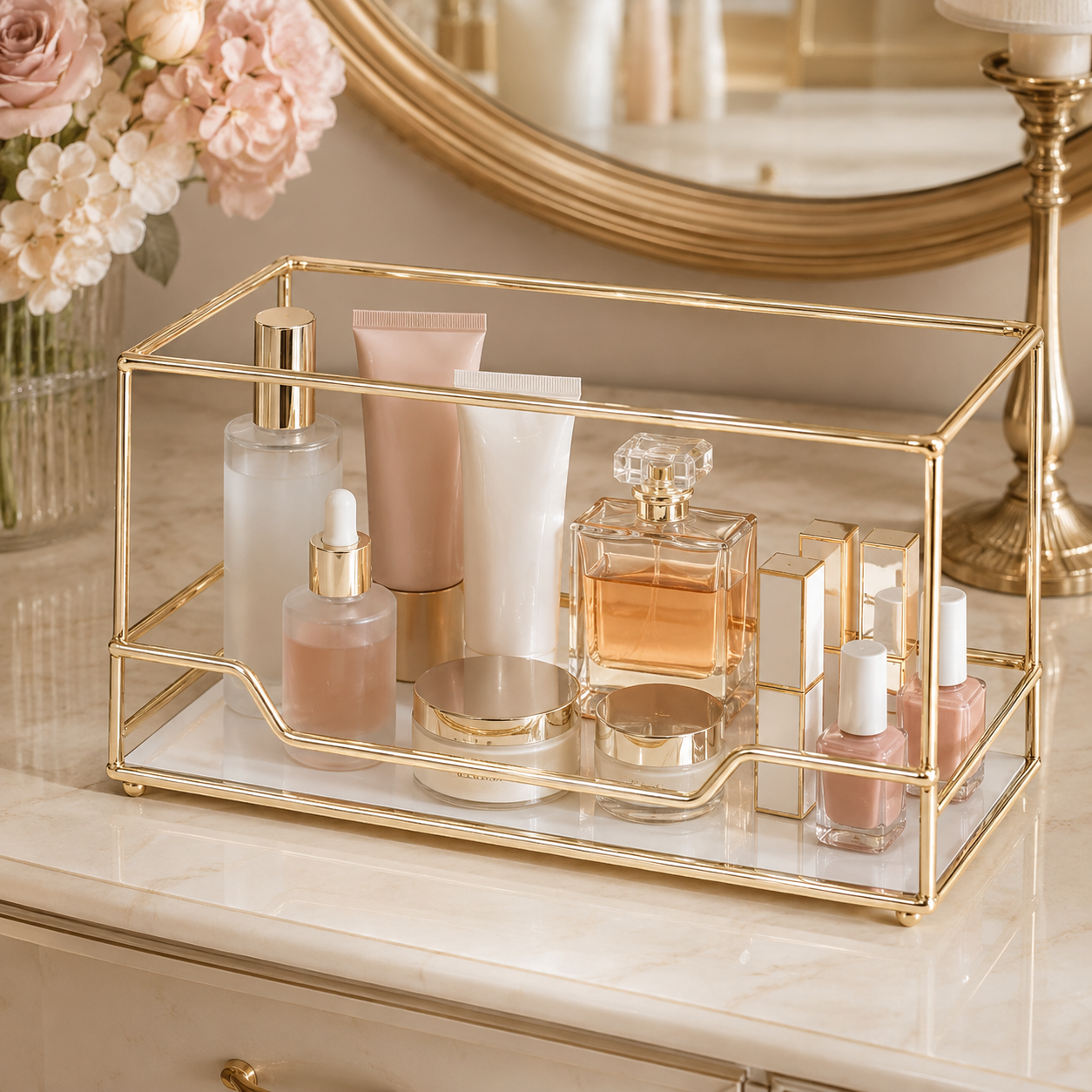 Elegant Gold Vanity Storage Basket
