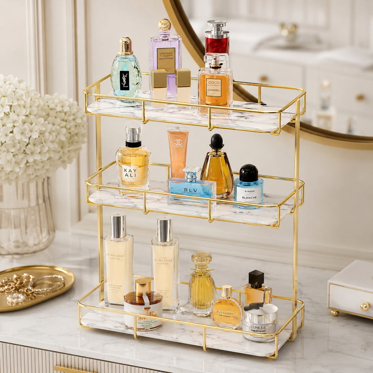 3 Layers Luxury Design Free Standing Shelf Makeup Organizer