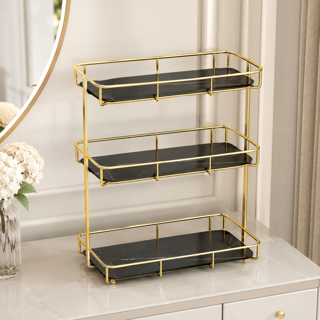 3 Layers Luxury Design Free Standing Shelf Makeup Organizer