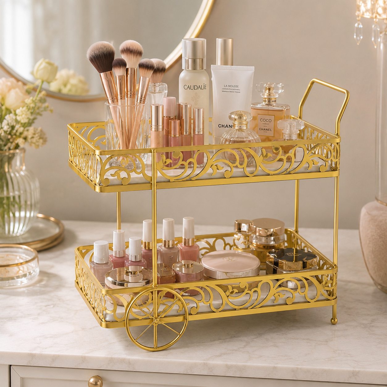 Luxury Gold 2-Tier Cosmetic Organizer Tray