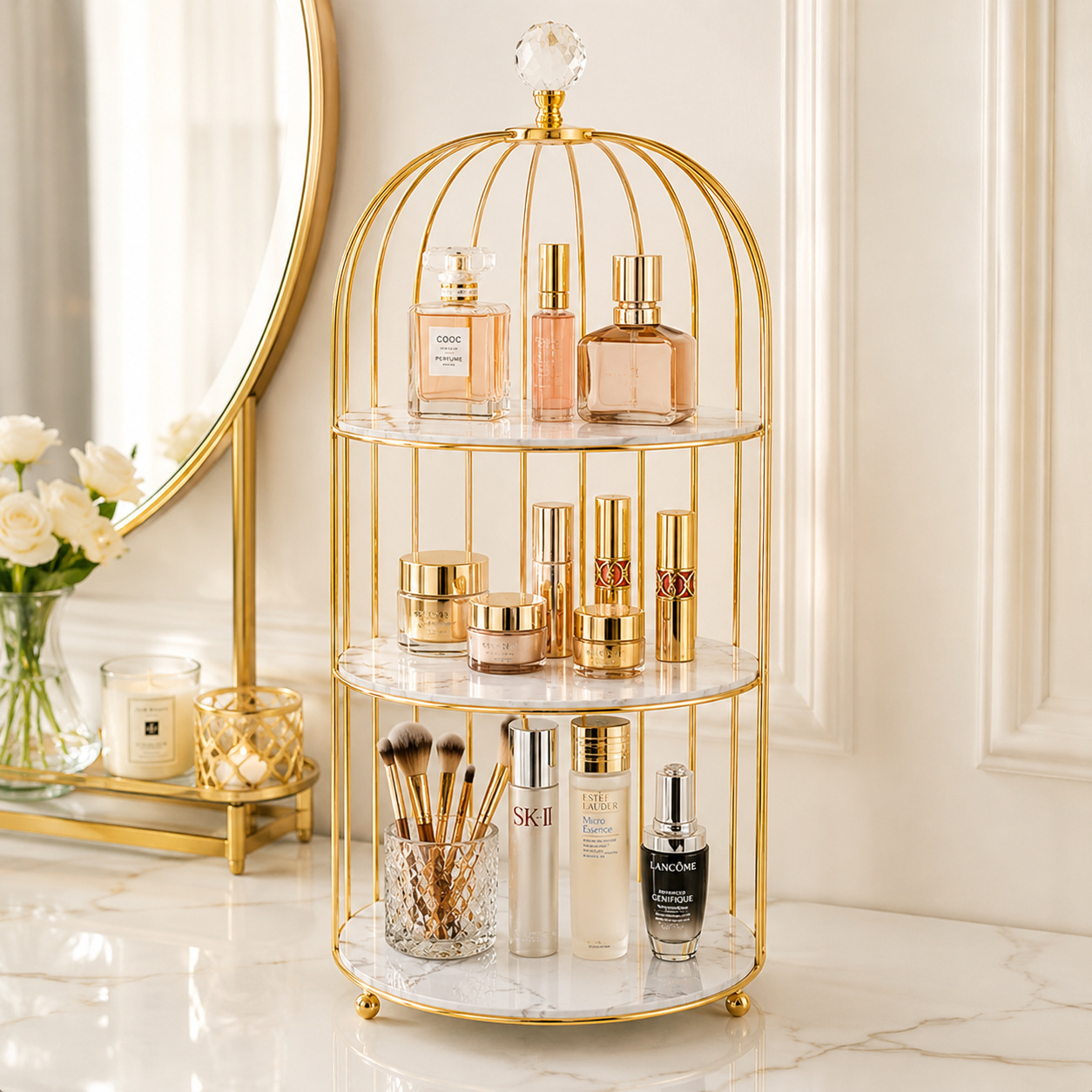 Luxury 3-Tier Golden Cage Cosmetic & Perfume Organizer