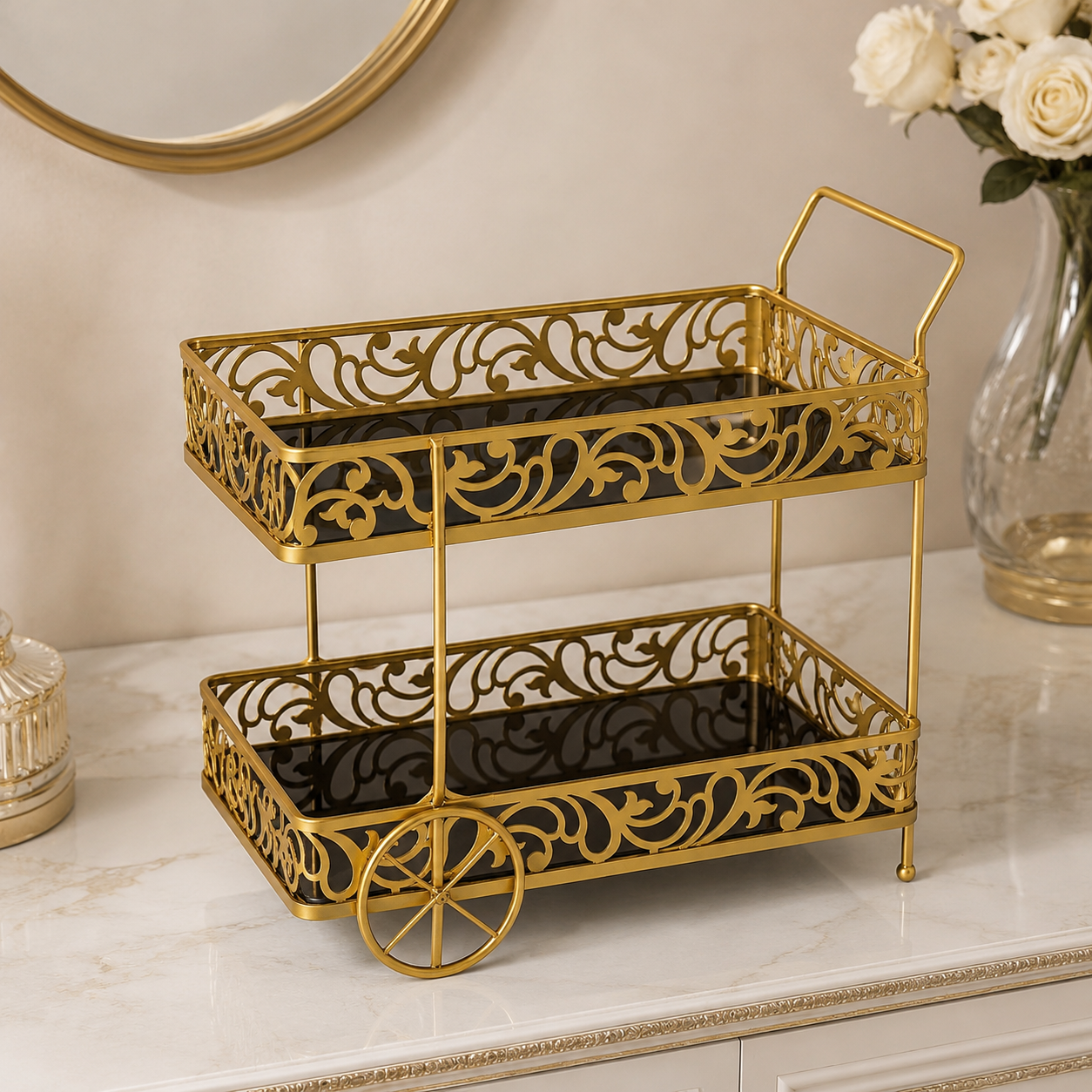 Luxury Gold 2-Tier Cosmetic Organizer Tray