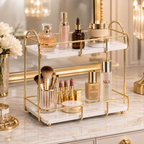 Luxury 2-Tier Golden Cosmetic & Makeup Organizer Rack