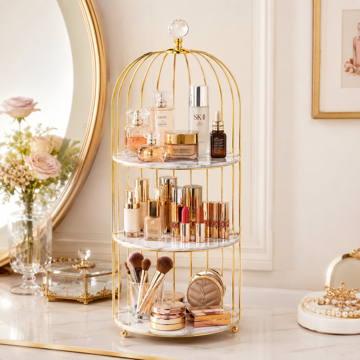 Luxury 3-Tier Golden Cage Cosmetic & Perfume Organizer