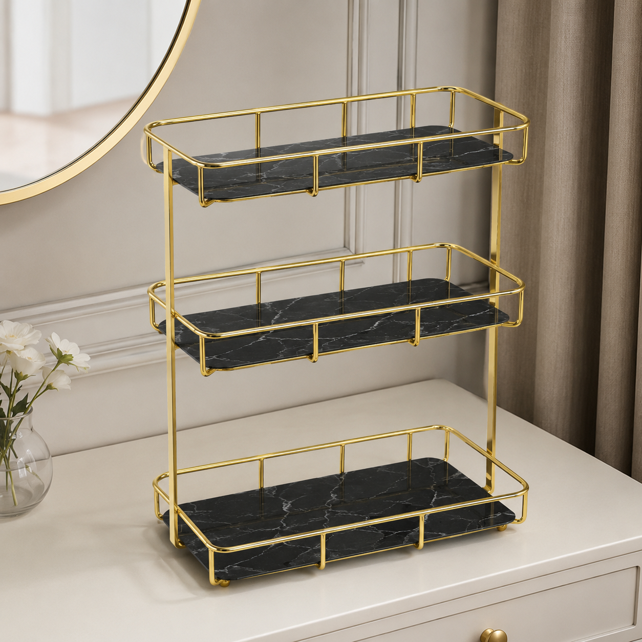 3 Layers Luxury Design Free Standing Shelf Makeup Organizer