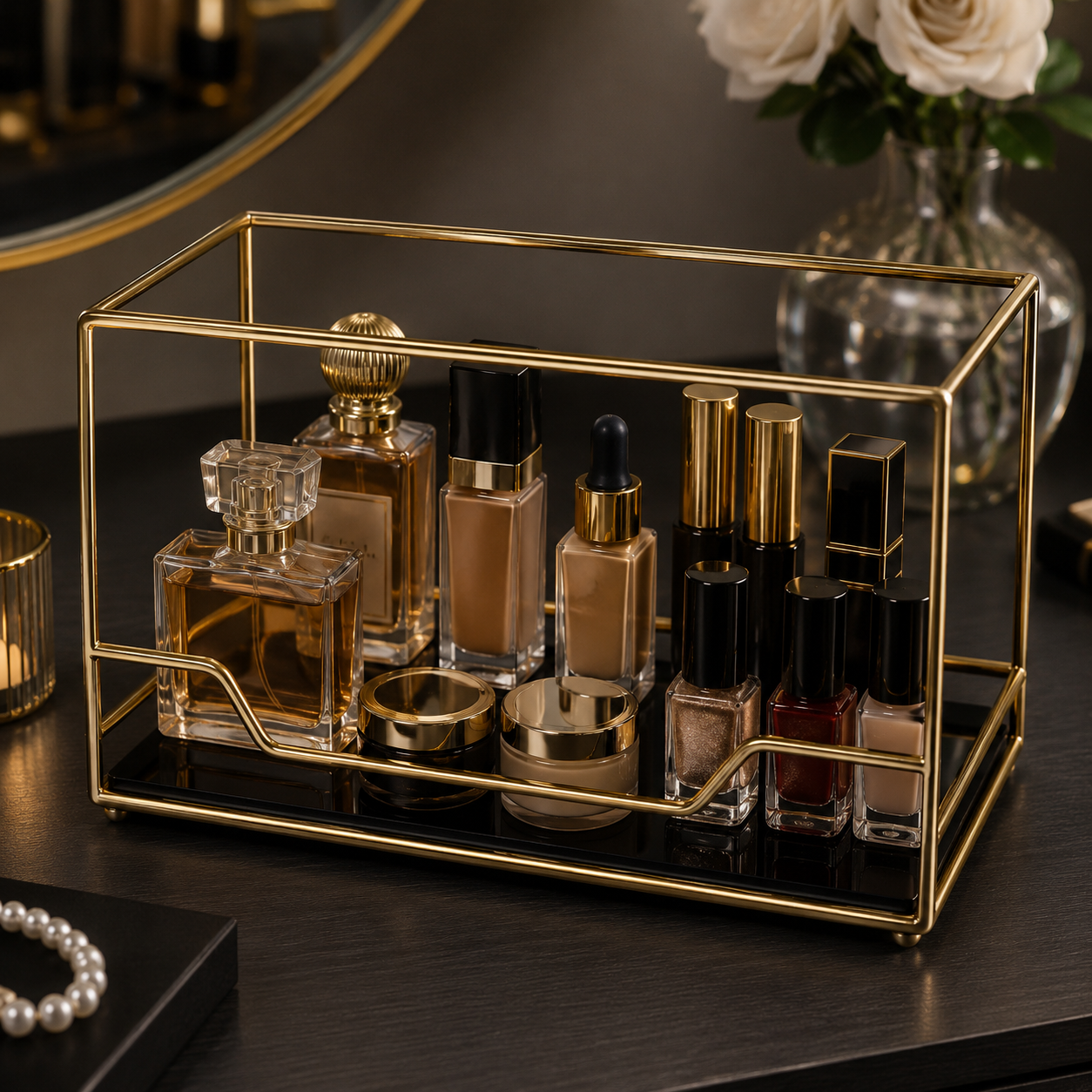 Elegant Gold Vanity Storage Basket