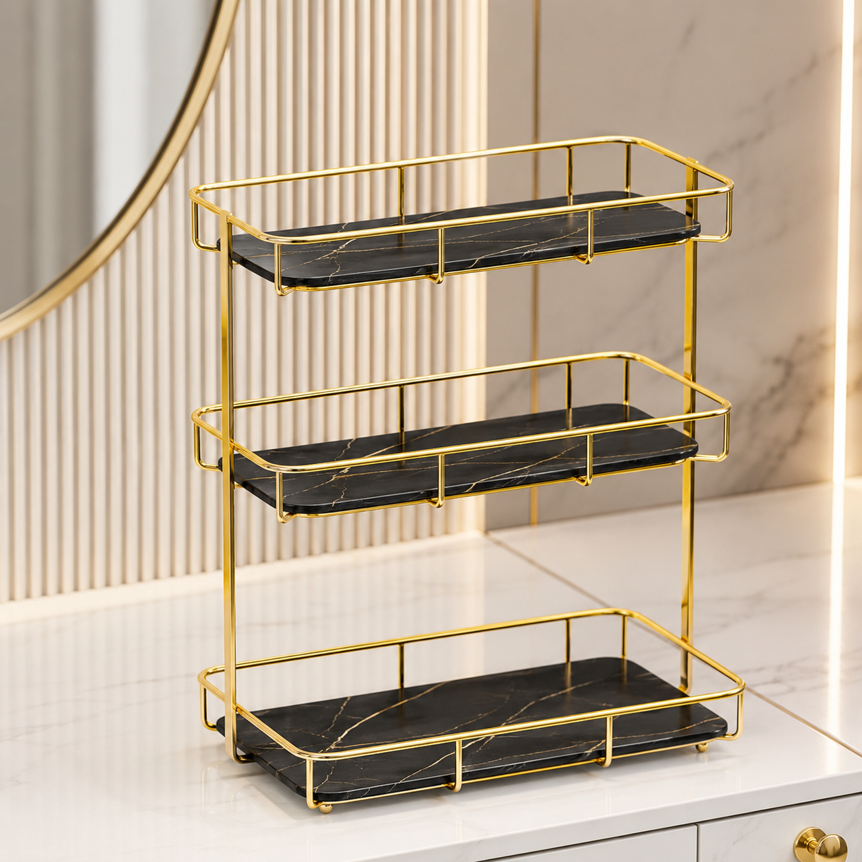 3 Layers Luxury Design Free Standing Shelf Makeup Organizer
