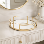 Luxury Gold Round Mirror Cosmetic Organizer Tray