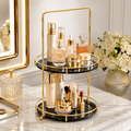 Luxury 2 Tier Black Marble Cosmetic Organizer Tray with Golden Stand