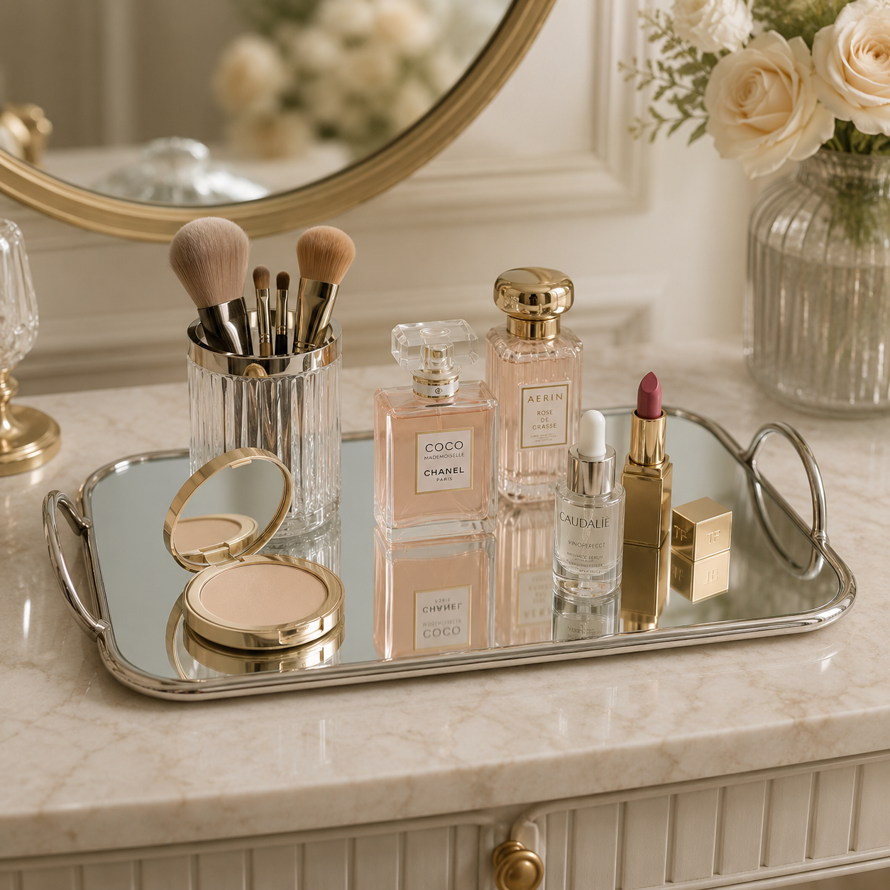 Premium Tableware Cosmetics Dish with Mirror Tray