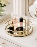 Luxury Gold Round Mirror Tray – Cosmetic & Perfume Organizer