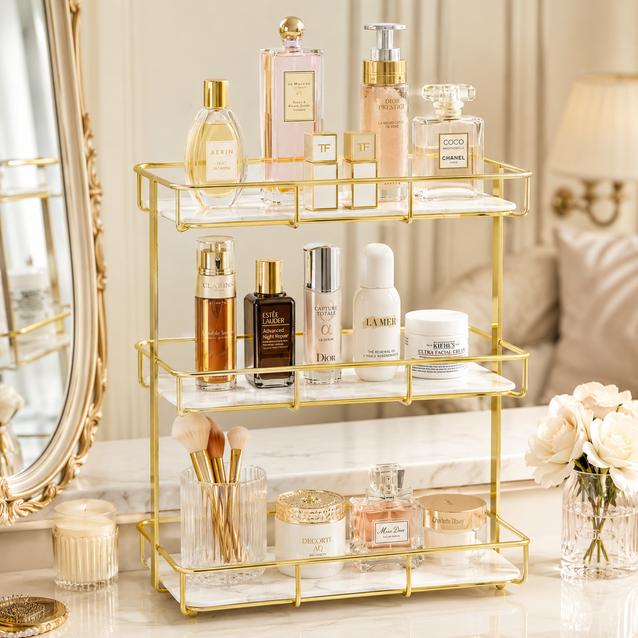 3 Layers Luxury Design Free Standing Shelf Makeup Organizer