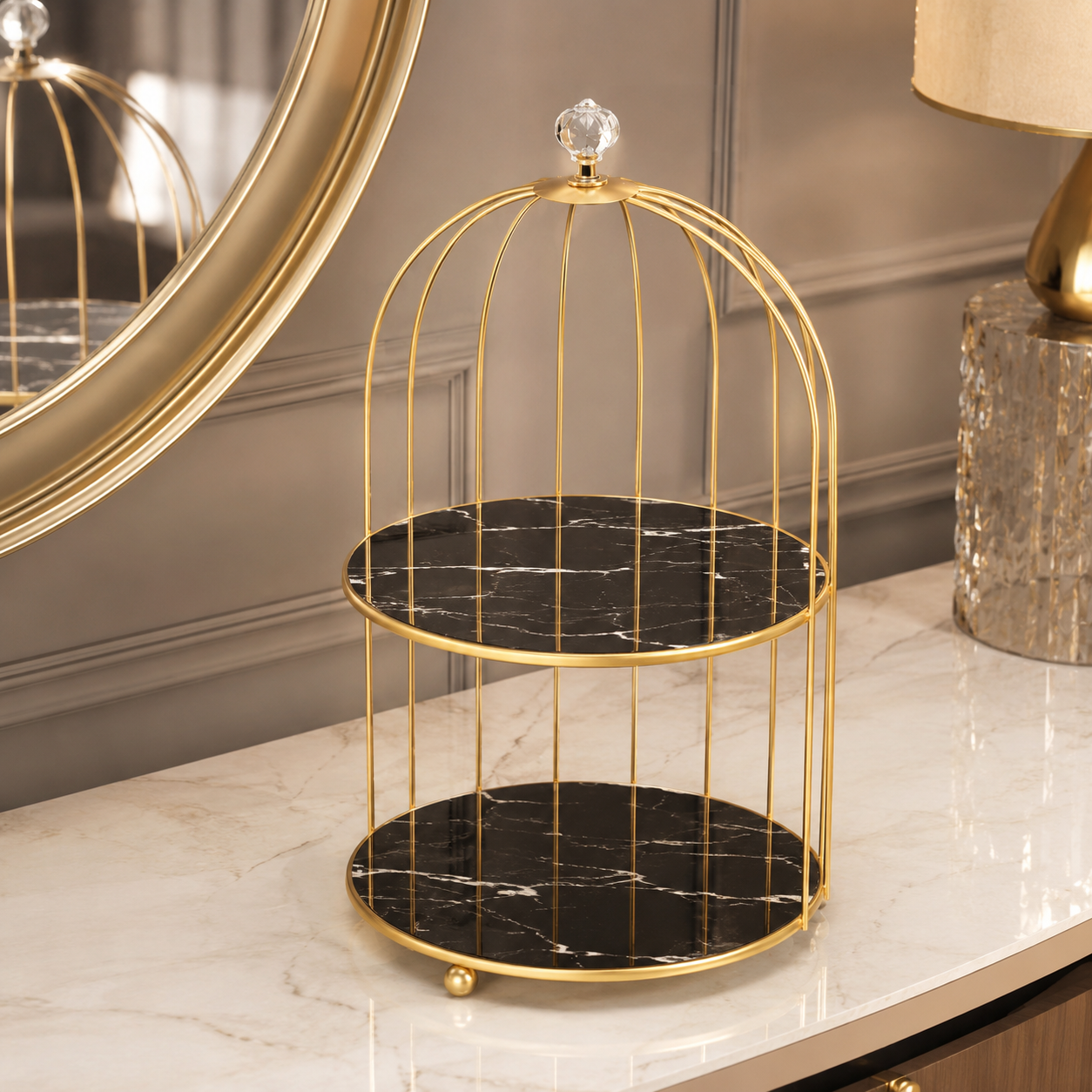 2 Layers Cosmetics Cage Organizer – Elegant Vanity & Makeup Storage Rack