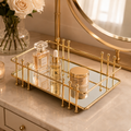 Luxury Golden Mirror Vanity Tray – Elegant Cosmetic & Perfume Organizer