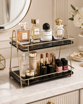 Luxury 2-Tier Cosmetic Organizer Stand – Gold Frame Vanity Tray