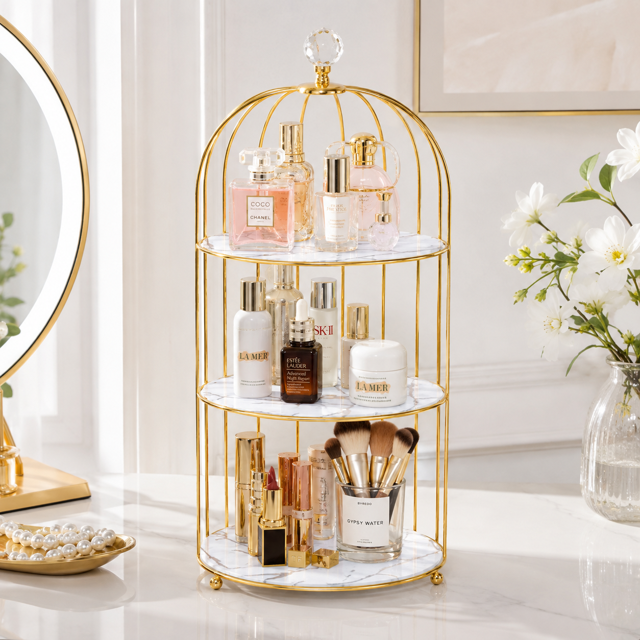 Luxury 3-Tier Golden Cage Cosmetic & Perfume Organizer